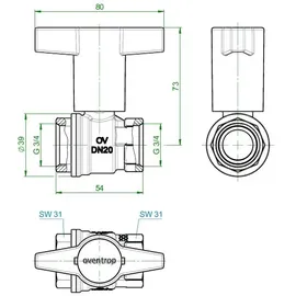 OVENTROP Kugelhahn Optibal DN 20, PN 16, beids. IG, MS vernickelt