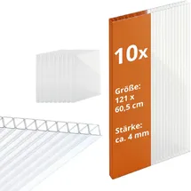Relaxdays Doppelstegplatten 10er Set Hohlkammerplatten 4 mm für Gewächshaus Hb: 121x60,5 Cm Polycarbonat Transparent