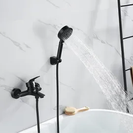 luxuskollektion Auralum Badewannenarmatur Schwarz mit Handbrause 5 Funktionen