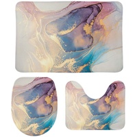 My Daily 3-teiliges Badezimmerteppich-Set, blau, lila, goldene Marmorkunst, moderne Konturmatte, WC-Deckelbezug, rutschfeste Badematte