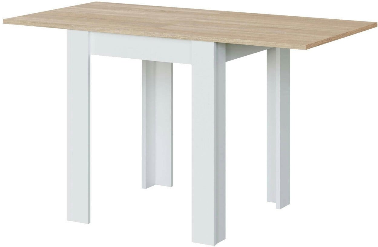 Dmora Ausziehbarer Tisch ark, Klappbarer Esstisch mit Buchöffnung, Klappbarer Hilfstisch, 67x67/135h79 cm, Weiß und Eiche