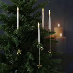 LED Baumkerzen mit goldener Stern Halterung -  kabellos - Fernbedienung - für In...