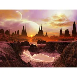 Fototapete PAPERMOON "PLANETEN-FUTURISTISCH WELTRAUM MOND GALAXIE UNIVERSUM", bunt, B:3,50m L:2,60m, Vlies, Tapeten