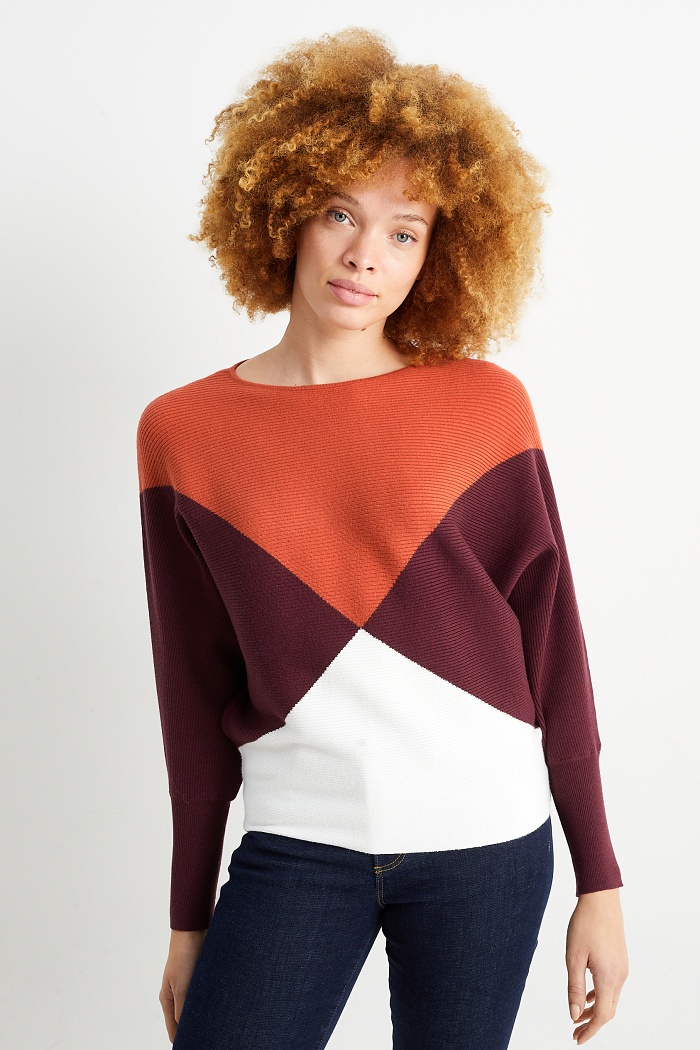 Pullover-gerippt, Orange, XS