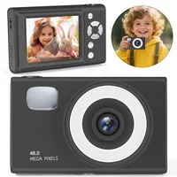 4K Kinder Kamera, HD 1080p, Retro Fotokamera mit 128GB Karte, Stabilisierung, Beauty Filter, 16x Zoom, Schwarz - Schwarz