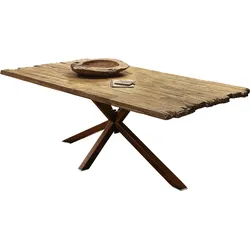 Esstisch SIT, beige (natur, antikbraun, antikbraun, natur), B:160cm H:79cm T:90cm, Platte recyceltes Teak, Gestell Metall, Tische, Platte aus recyceltem Teak
