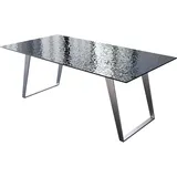 DeLife Esstisch Edge 200x100 Reliefglas Rauchschwarz 3D-Design Edelstahl Schräg