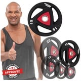 Miweba Sports Hantelscheiben Olympia Hantelscheiben Set - 2.5 - 20.0 kg, 30 kg, (2er-Set, Hantelscheibenset, Hantel Gewichte Set, Gewicht Scheiben, Muskelaufbau, Workout, Training, Ganzkörpertraining, 2-tlg., 2 x 15 kg, Ø 50/51 mm, Stahl, 35.5 x 35.5 x 4.5 cm), Gewicht Scheiben Krafttraining Fitnessgerät - Fitness Hantel Zubehör rot|schwarz