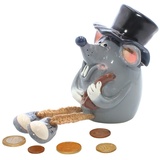 Dekohelden24 Keramik Sparbüchse/Spardose/Moneybox als Maus mit Zylinder und Pfeife, handgefertigt, ca. 16 cm groß, Kantenhocker, Gentleman