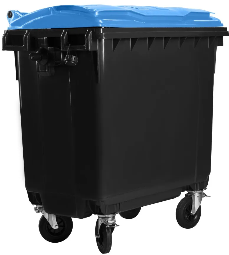 Hardwex Müllcontainer 770 l Schwarz mit blauem Flachdeckel