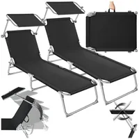 Tectake Gartenliegen 190 x 68 x 65 cm schwarz inkl. Sonnendach klappbar 2 St.