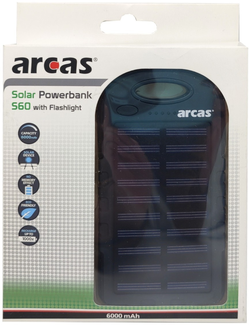 Arcas Solar-Powerbank S60 mit 6000mAh Taschenlampenfunktion LED