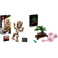 LEGO 76217 Marvel Ich Bin Groot Spielzeug zum Bauen, Set mit Baby Groot-Figur aus Guardians of The Galaxy 2 & 10281 Icons Bonsai Baum, Kunstpflanzen-Set zum Basteln