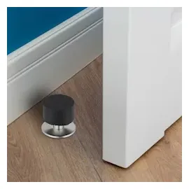 Relaxdays Türstopper, 2er Set, selbstklebend o. zum Schrauben, Edelstahl & Gummi, Boden- Wandpuffer, schwarz/silber