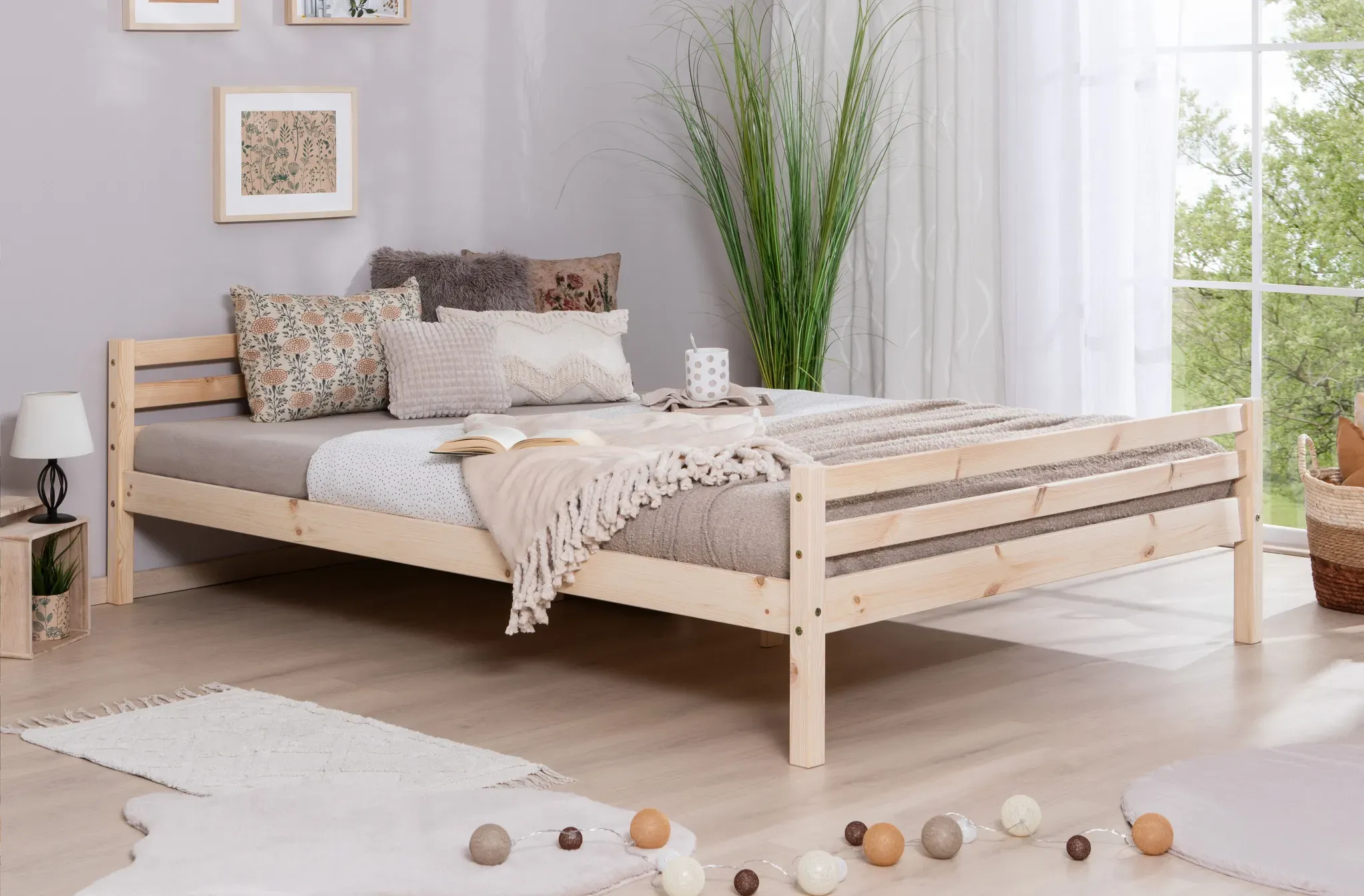 Jugendbett TICAA, beige (kiefer massiv natur), B:146cm L:209cm, Betten, Jugendbett, Futonbett in diversen Breiten, Kiefer, mit Rollrost