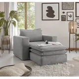 furn.design Sessel Set in hellgrau Cord Couch Loungesessel inklusive Hocker Pesaro