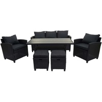 Mendler Poly-Rattan Garnitur HWC-E95, Garten-/Lounge-Set Sitzgruppe, Spun Poly halbrundes Rattan ~ schwarz, Kissen anthrazit