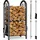 VOUNOT Kaminholzregal Metall 38 x 33 x 75 cm mit 4 Kaminbesteck Schwarz