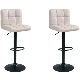 Home4You Barhocker 2er Set, Beige Schwarz - Webstoffbezug - Metallgestell - höhenverstellbar - 2er Set