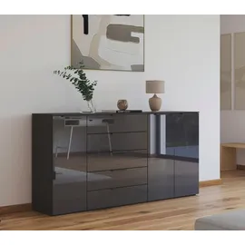 Rauch Kombikommode 200 x 100 x 42 cm Glas Basalt / Schwarz