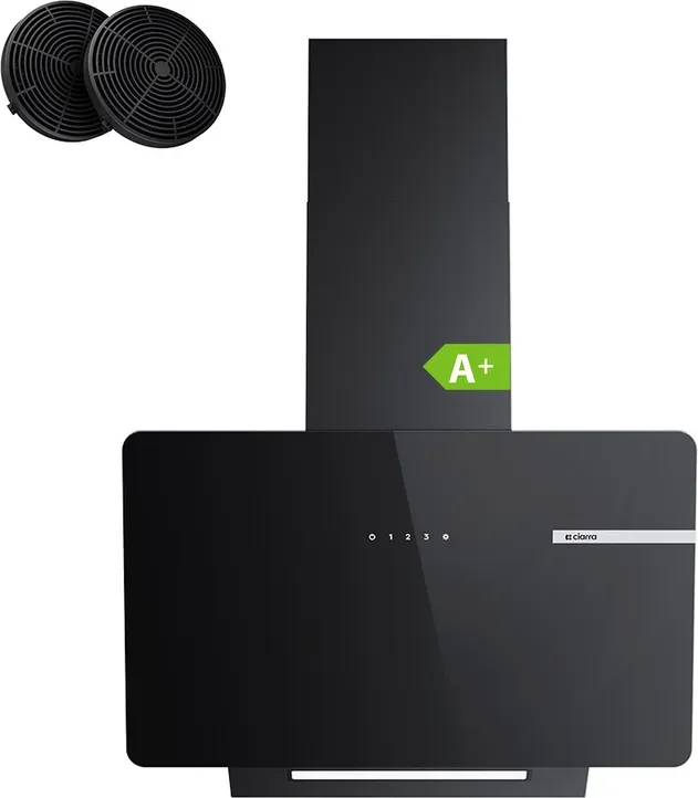 CIARRA 60 cm Schwarze Schräghaube aus Glas – Kompakte Bauform, leiser Betrieb, flexibel installierbar