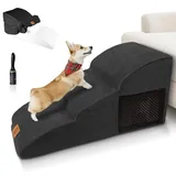 Myiosus Hundetreppe für Sofa, 3-stufige erweiterte Haustiertreppe aus Schaumstoff, rutschfeste Hunderampe für Bett mit abnehmbarem Bezug, 85x40x40cm, Schwarz