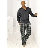 H.I.S. H.I.S Pyjama, (2 tlg., 1 Stück), Schlafanzug mit langer karierter Webhose H.I.S grau-grün