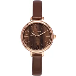 Holzkern Damenuhr Quarz Shirin Walnuss/Roségoldfarben
