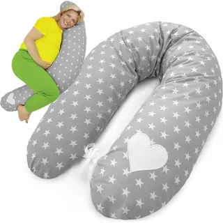 Amilian Stillkissen XXL - Schwangerschaftskissen & Seitenschläferkissen Baby - Pregnancy Pillow und Body Pillow - Grau mit Sternen - Kissen Schwangerschaft