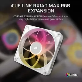 Corsair iCUE LINK RX140 MAX RGB 140mm PWM Dicker Lüfter – Hochstatischer Druck – Magnetisches Kuppellager – Einzelner Lüfter – Weiß