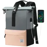 TAN.TOMI Rucksack Damen Groß & Rucksack Herren, Laptop Rucksack Damen, Unisex Tagesrucksäcke Rolltop Rucksack Wasserdicht, Reiserucksack Lässiger Backpack Schule Freizeit Uni Arbeit Wandern