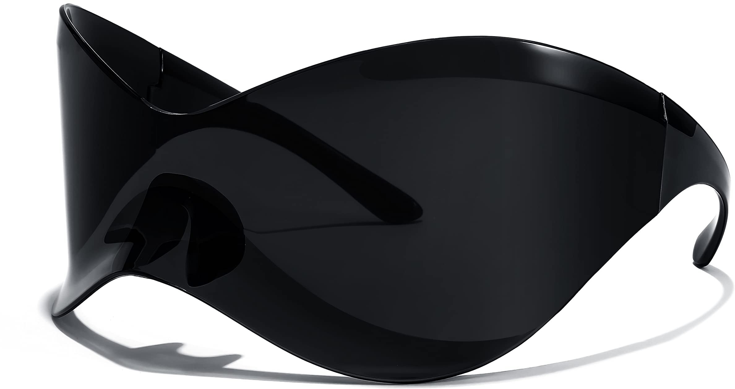 FEISEDY Übergroße Futuristische Schild Sonnenbrille für Damen Herren Alien Wrap Around Y2K Mode Visier mit UV400 Schutz B9101,Schwarz - Einheitsgröße