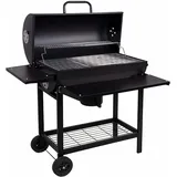 DRULINE Profi Smoker Grillwagen Holzkohle Stahl BBQ Grill Smoker XL 103x110x59 cm Standgrill aus Metall mit Deckel,Grillrost 2 Räder, Ablagefach, Ascheschale & Einstellbarer Belüftung