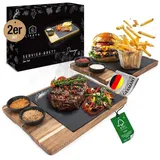 LuxusKollektion Servier-Set Servierbrett XXL 2er Set FSC Akazienholz Schieferplatte Domingo bunt