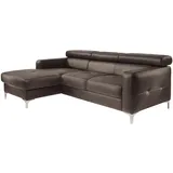 Mivano Ecksofa Sammy, Bettsofa in Lederoptik mit großem Stauraum und verstellbaren Kopfteilen, 227 x 74 x 187, Lederimitat, dunkelbraun