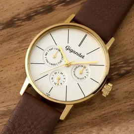 Gigandet Quarzuhr Multifunktion Quarz Analog mit Lederarmband braun G38-003