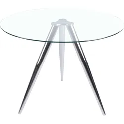 Esstisch SALESFEVER, transparent (transparent, chromfarben, transparent), B:100cm H:75cm T:100cm, Tische, mit modernem Chrom Gestell