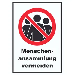 Menschenansammlung vermeiden Symbol und Text Schild A5 (148x210mm)