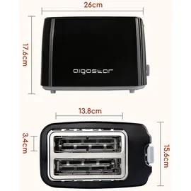Aigostar - Toaster,7 Einstellbare Bräunungsstufe, + Auftau- - Aufwärmfunktion,2 Breite Toastschlitze, 7 2 Sandwichtoaster Schwarz