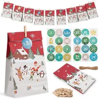 LuxusKollektion Adventskalender Befüllen Tüten Aufkleber Holzklemme Rot