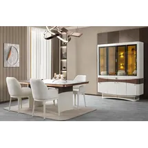 aea Essgruppe Esstisch 4x Stühle Vitrine mit Beleuchtung, Weiß Esszimmermöbel 6tlg.