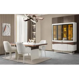 aea Essgruppe Esstisch 4x Stühle Vitrine mit Beleuchtung, Weiß Esszimmermöbel 6tlg.