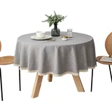 FANIVIN Cotton Linen Tischdecke Tischtuch Tischwäsche Couchtisch Küchentischabdeckung Tafeltuch Waterproof Rund Grau Durchmesser 140cm