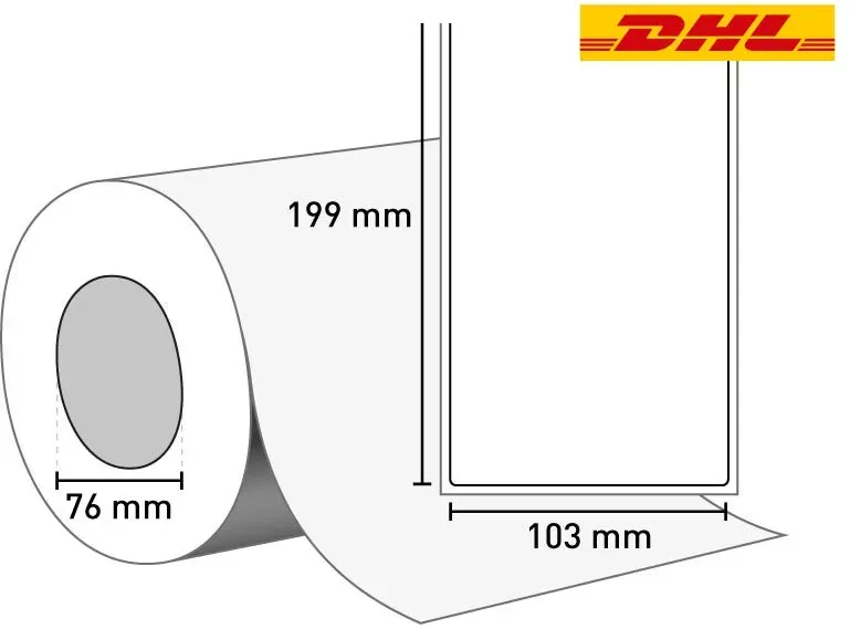 Versandetiketten für DHL - Generigo® TT (Vellum Papier) 103 mm x 199 mm / permanent / 76 mm Kern / 725 Etiketten je Rolle