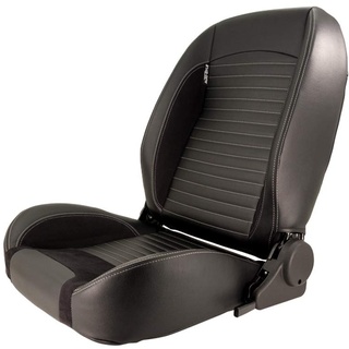 AUTO-STYLE Sportsitze 'Classic II' - Schwarz PVC Kunstleder + Suede + Graue Naten - Linksseitig verstellbare Rückenlehne - inkl. Laufschienen
