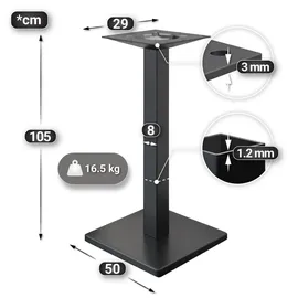 GGM Möbel BM | Bistro Stehtisch | 70 x 70 x 110 cm | Quadratisch | Schwarzer Rand | Weiß Marmor / Schwarz