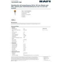 RAFI 1.63.018.001/1402 Standard Signalleuchte ohne Leuchtmittel BA9s Gelb