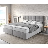 DeLife Boxspringbett Dream-Fine 180x200 cm Mikrofaser Grau mit Matratze und Topper, Boxspringbetten