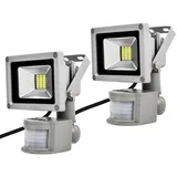 Greenmigo 2pcs 20W LED Fluter Floodlight Strahler mit PIR Bewegungsmelder Licht Scheinwerfer Außenstrahler Wandstrahler Grau Aluminium IP65 Wasser... - Schwarz