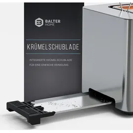 Balter Toaster 4 Scheiben, Langschlitz, Edelstahl, Brötchenaufsatz, LCD Display, Auftaufunktion, Brotzentrierung, Krümelschublade TS-44 Silber